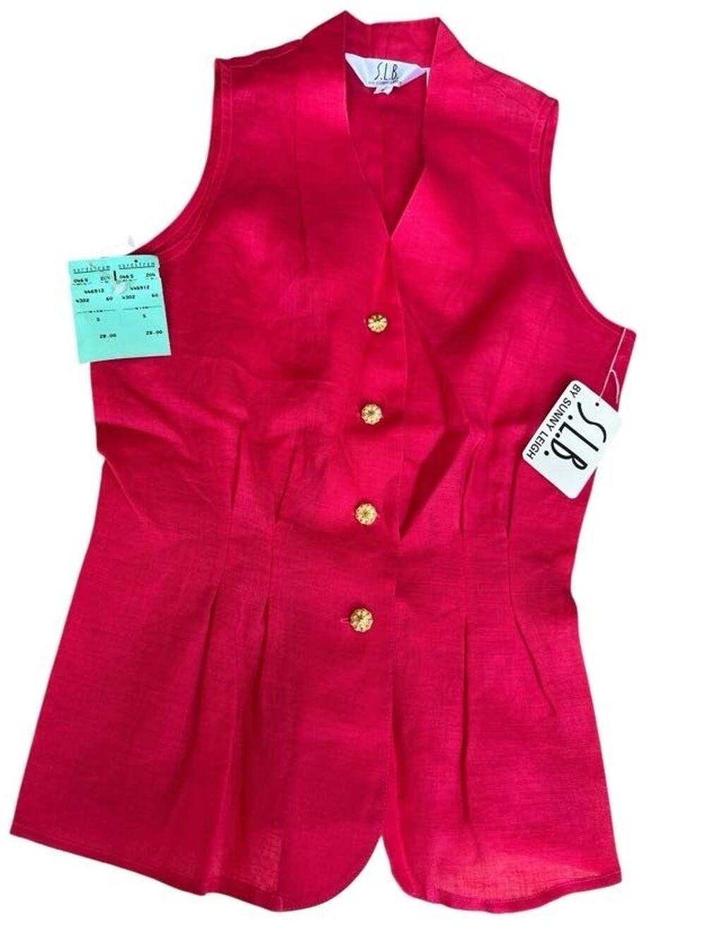 SLB By Sunny Leigh Women's Preppy Waistcoat 100% Linen Coral Pink Size Small NEW